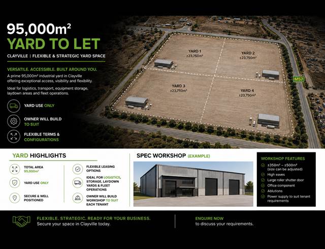25,000M² INDUSTRIAL YARD TO LET IN CLAYVILLE
